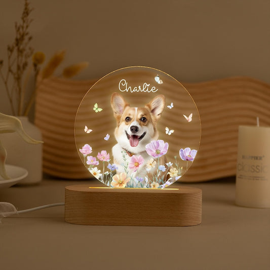 Personalized Pet Photo Memorial Night Light: Dog Cat Loss Sympathy Gift