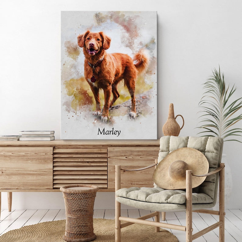 Dog Custom Portrait from Photo, Pet Wall Art Poster or Canvas