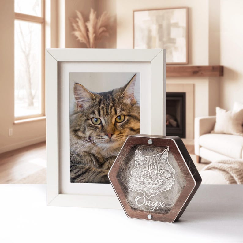Engraved Pet Photo Fur Keepsake Box, Personalized Dog Cat Portrait Gift, Pet Hair Keepsake Box for Pet Lovers
