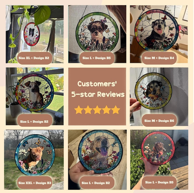 Custom Dog Portrait Art Suncatcher,Custom Pet Portrait,Stained Glass Dog Memorial,Custom Dog Portrait from Photo,Indoor Decor CDS01