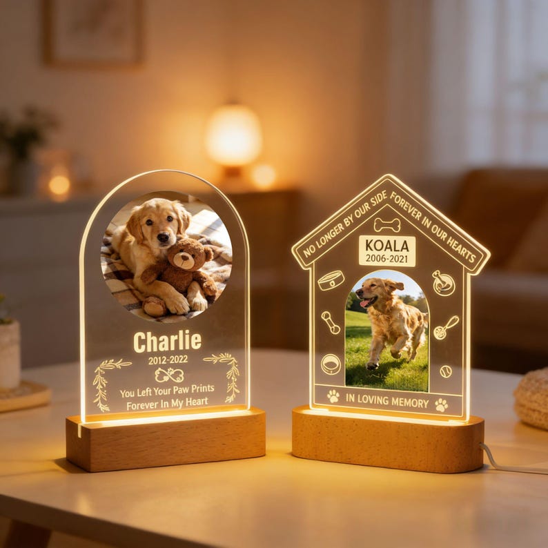 Pet Memorial Lamp, Custom 3D Night Light from Pet Photo, Personalized Dog Cat Remembrance Gift, Handmade LED Keepsake