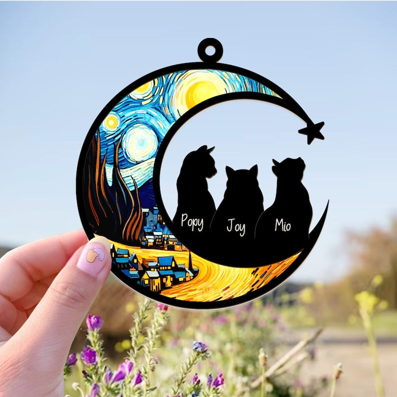 Personalized Cats Memorial Suncatcher, Cat Memorial Gift, Loss of Cats Gift, Cat Loss Gift, Cat Sympathy Gift, Cat Suncatcher