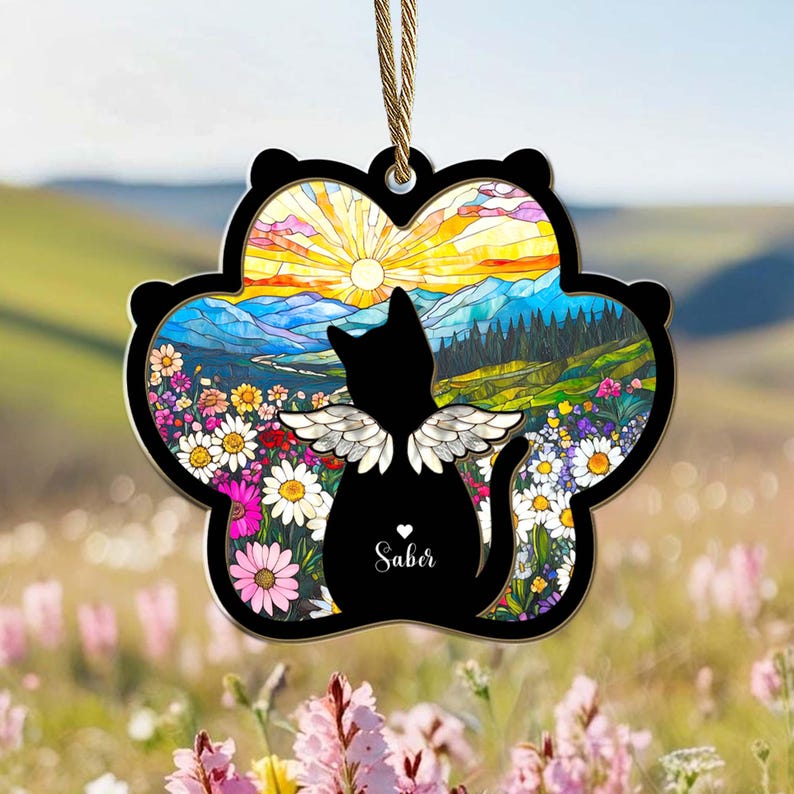 Personalized Cat Loss Sympathy Gift, Pet Memorial Suncatcher, Cat Memorial Gift, Loss of Cat Gift, Cat Remembrance Gift, Window Hanging