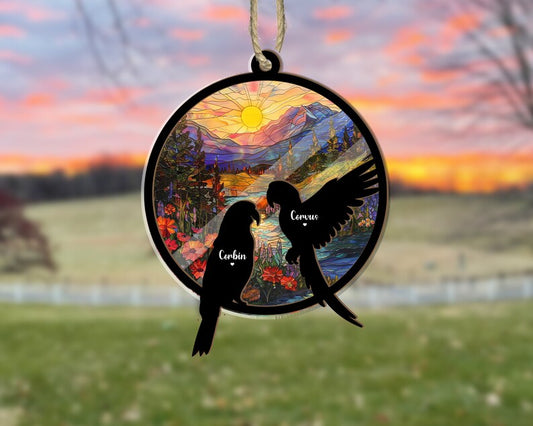 Personalized Birds Memorial Suncatcher, Parrot Suncatcher, Bird Lovers Gift, Bird Loss Gift, Loss Of Pet Gift, Pet Loss Sympathy Gift