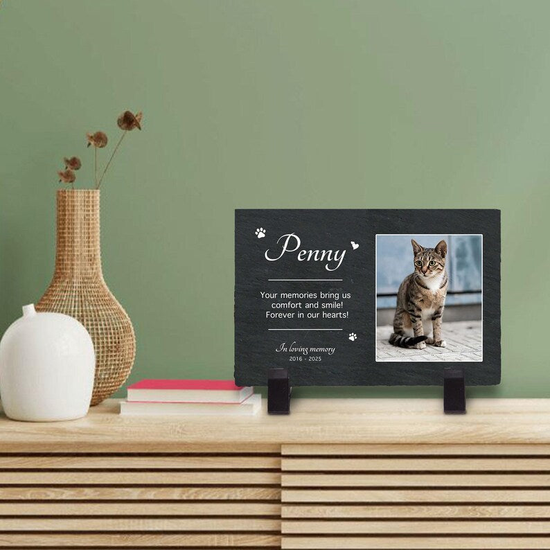 Personalized Pet Photo Memorial Garden Stone, Tribute Rock Slate