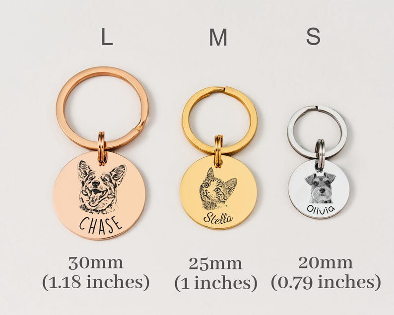 Custom Engraved Pet Portrait Keychain,Personalized Dog and Cat Image Memorial Tag,Stainless Steel Sketch Keyring,Unique Gift for Pet Lovers