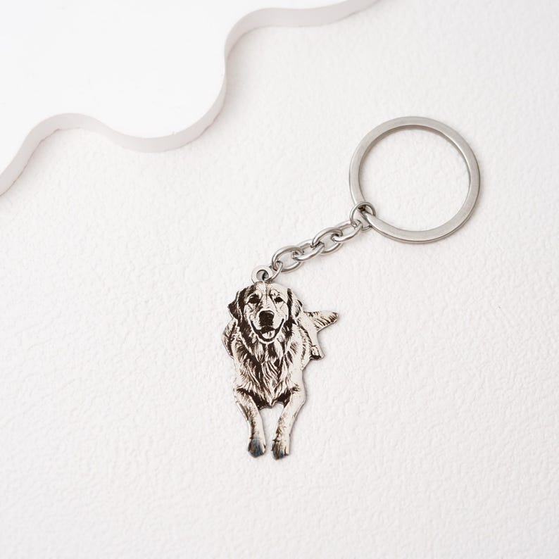 Custom Pet Portrait Keychain: Stainless Steel Dog Memorial Gift