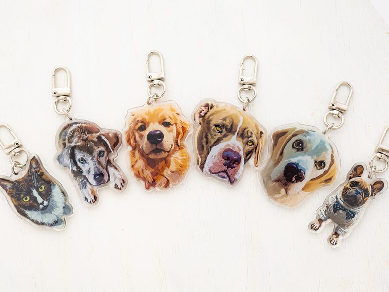 Pet Portrait Keychain, Custom Cat Keychain, Personalized Dog Photo Keychain, Pet Memorial Gift, Gift for Pet Lovers, Custom Dog Bag Charm