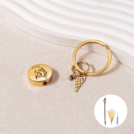 Urn Keychain for Pets Ashes - Custom Pet Portrait Ashes Keychain - Pet Loss Gift - Personalized Dog Cat Memorial Keychain with Angel Wing