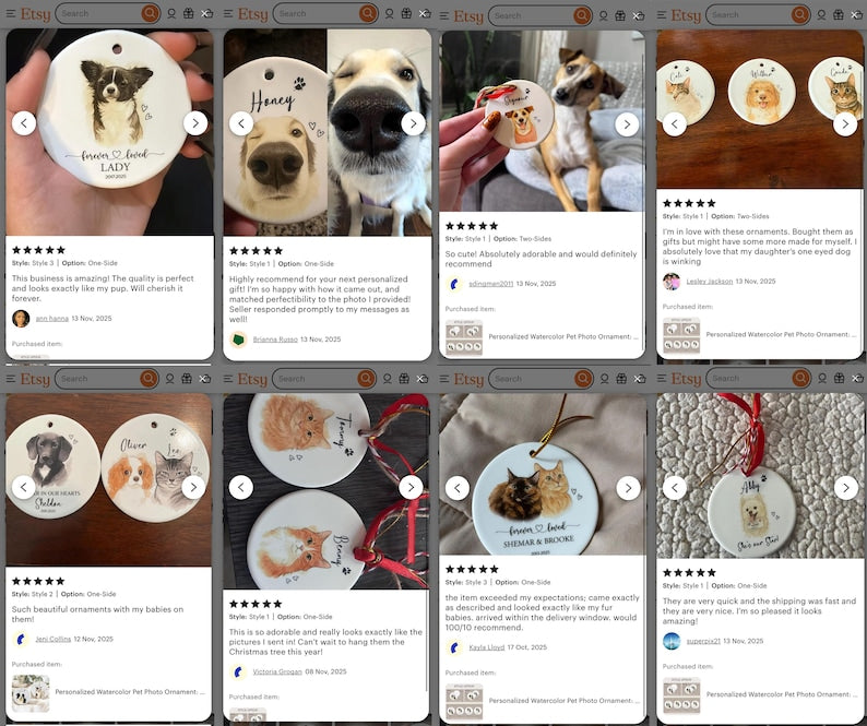 Personalized Watercolor Pet Photo Ornament: Custom Memorial Keepsake