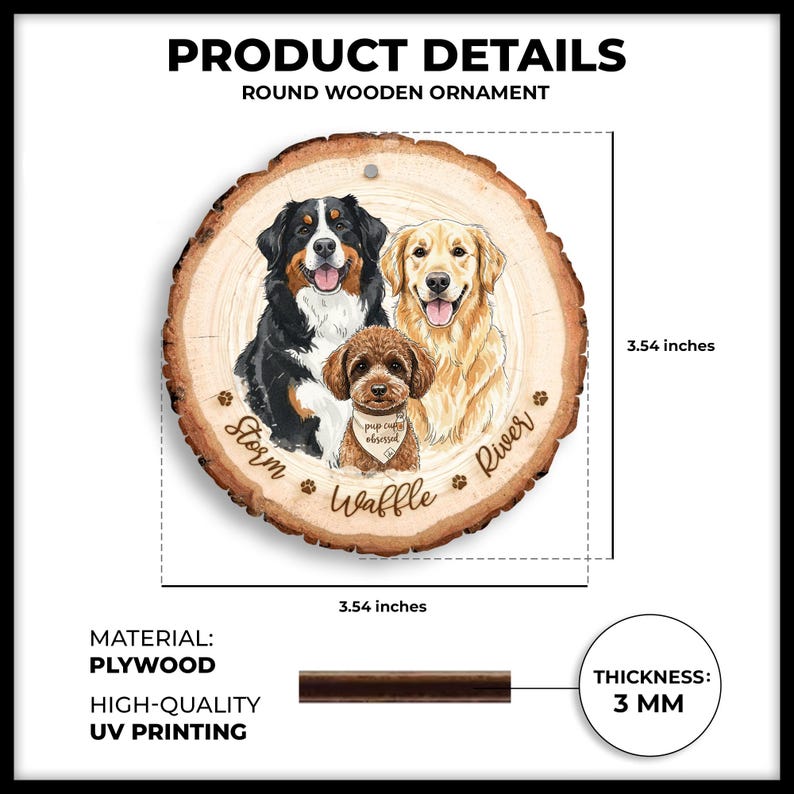 Hand-Painted Pet Portrait From Photos Ornament, Family Portrait with Pet Christmas Keepsake