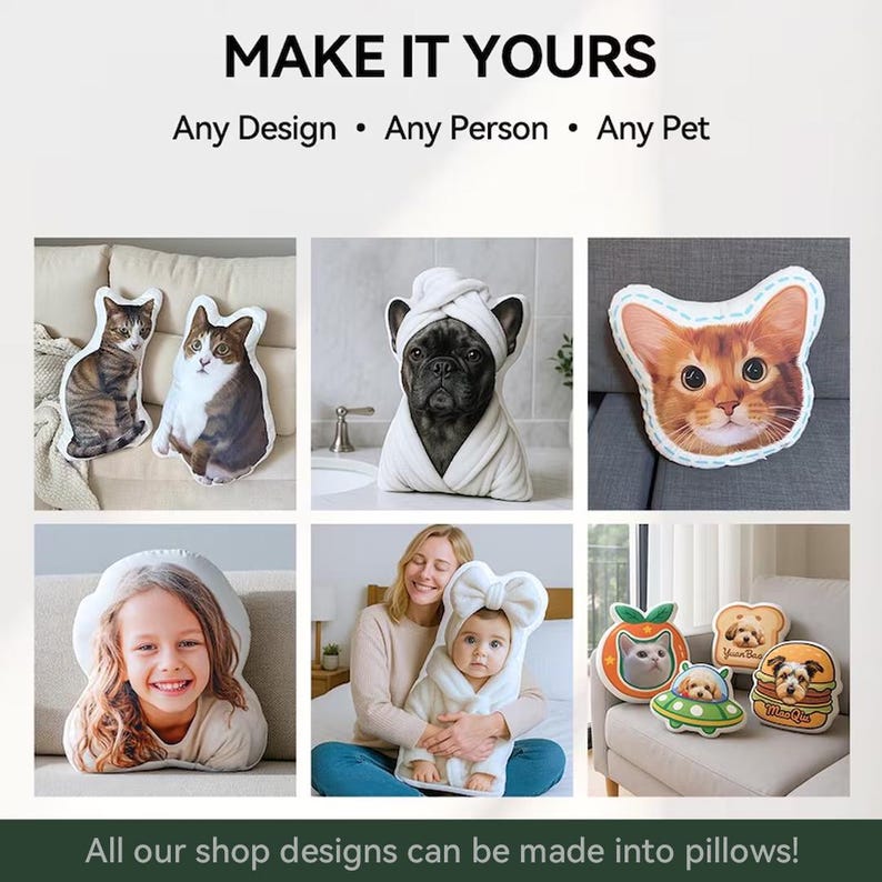 Custom Pet Pillow β Personalized Dog or Cat Shaped Cushion, Pet Portrait Plush Keepsake, Funny Gift for Animal Lovers