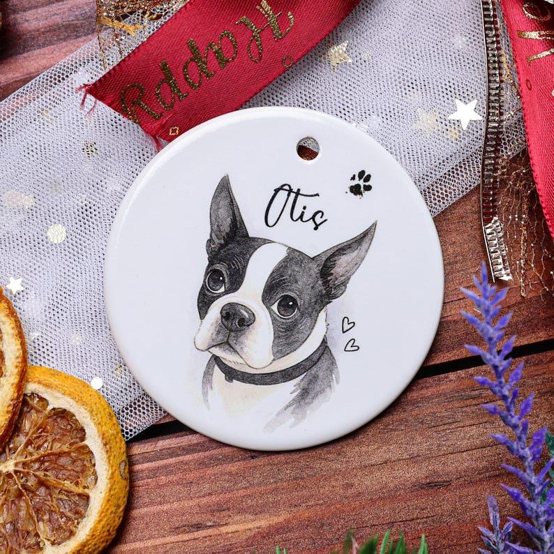 Custom Pet Portrait Ornament, Personalized Dog & Cat Christmas Ornament, Pet Memorial Gift, Ceramic Holiday Keepsake, Pet Name Ornament