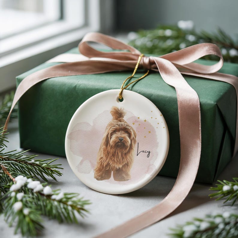 Custom Pet Portrait Ornament Watercolor Dog or Cat Ceramic Ornament Personalized Christmas Gift Personalized Pet Memorial Keepsake Cat Gift