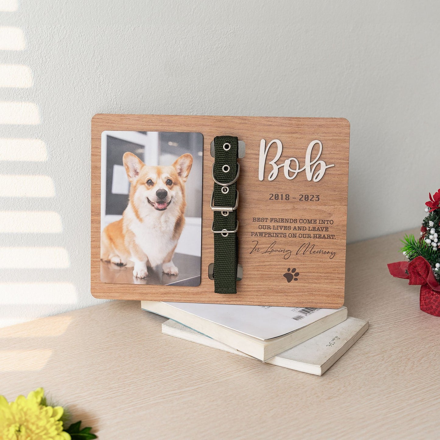 Custom Memorial Pet Collar With Photo, Pet Sympathy Gift, Dog Memorial Frame For Loss Of Dog, Memorial Wood Frame With Collar Holder MP02