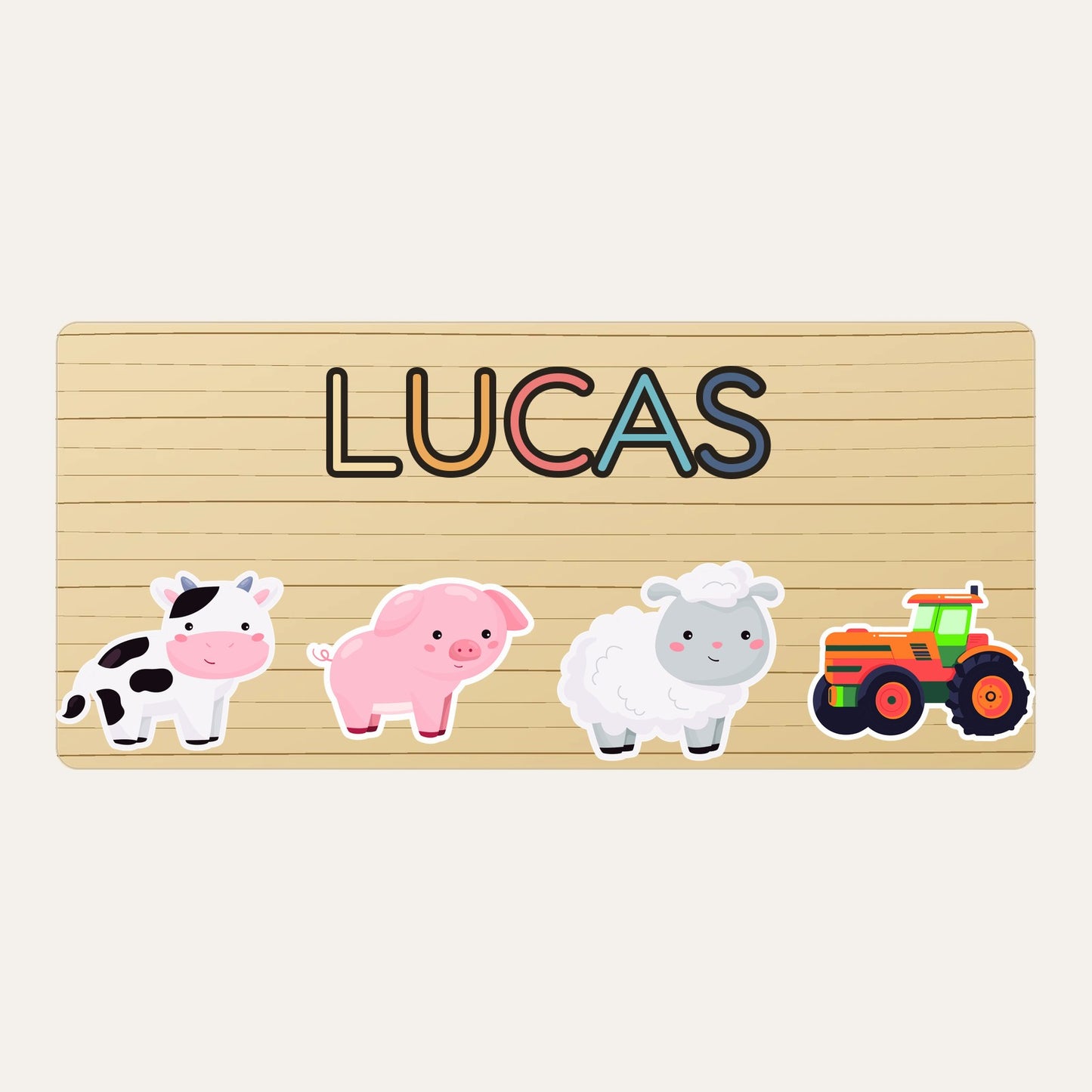 Personalized farm name puzzle - wooden board with animal pieces