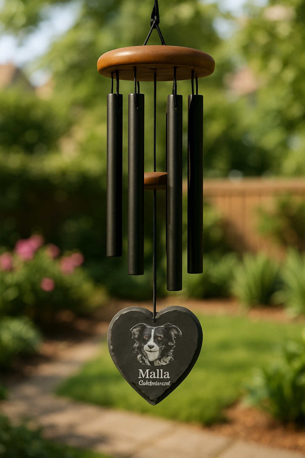 Personalized Pet Memorial Wind Chime with Engraved Photo, Custom Dog or Cat Loss Gift, Heart or Round Stone Sail Sympathy Remembrance Gift