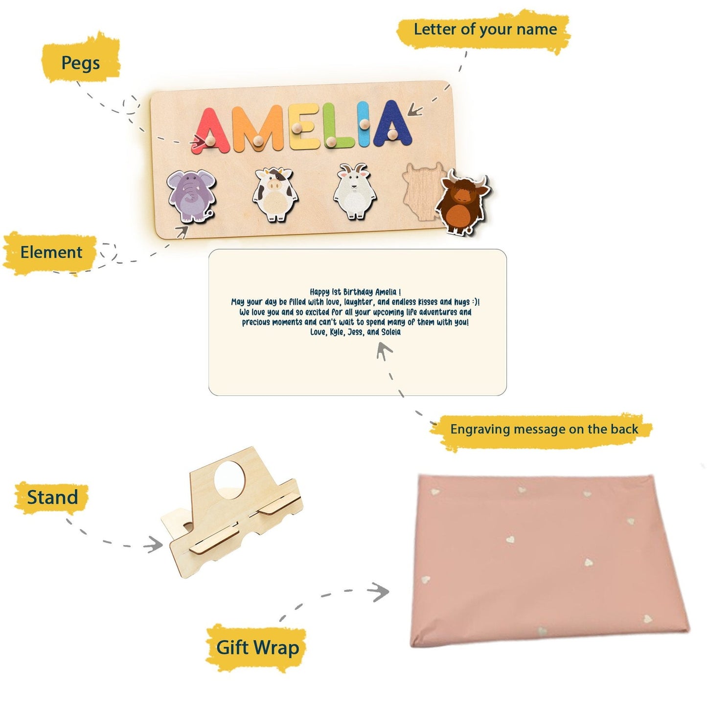 Custom Animal Wooden Toy, First Birthday Gift