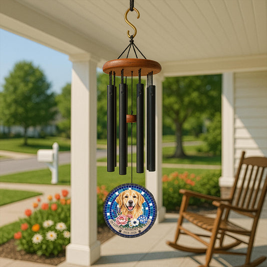 Golden Retriever Memorial Wind Chime, Personalized Navy Mosaic, Pet Bereavement Gift, Dog Tribute Decor - image 2