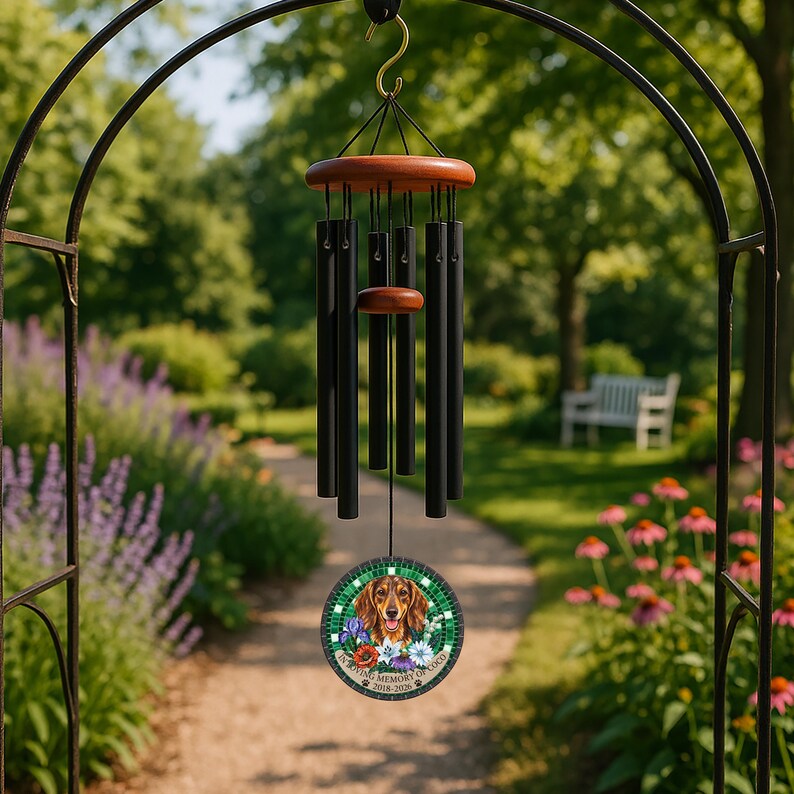 Personalized Dachshund Mosaic Stone Memorial Wind Chime - 3