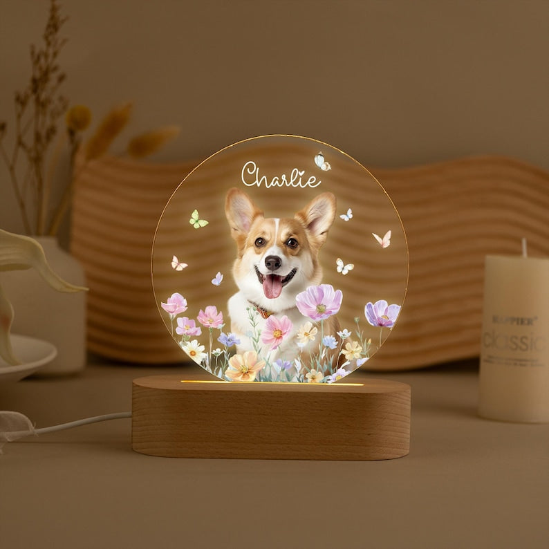 Personalized Pet Photo Memorial Night Light: Dog Cat Loss Sympathy Gift