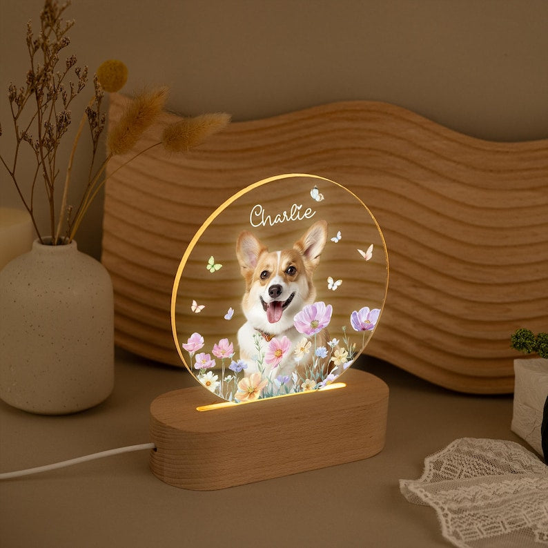 Personalized Pet Photo Memorial Night Light: Dog Cat Loss Sympathy Gift