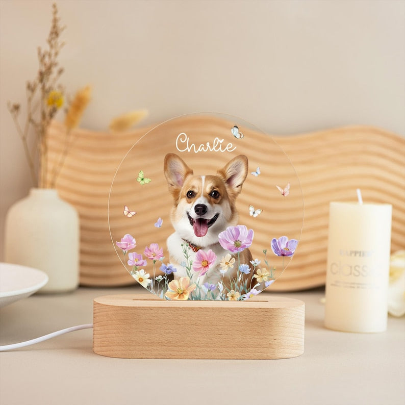 Personalized Pet Photo Memorial Night Light: Dog Cat Loss Sympathy Gift