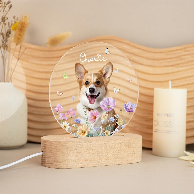 Personalized Pet Photo Memorial Night Light: Dog Cat Loss Sympathy Gift