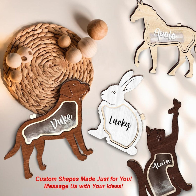Pet Memorial Gift Personalised Hair Memorial Box, Wooden Pet Statue Fur Urn Keepsake, Pet Loss Gift, Dog Teeth Hair Memorial, Cat Keepsake