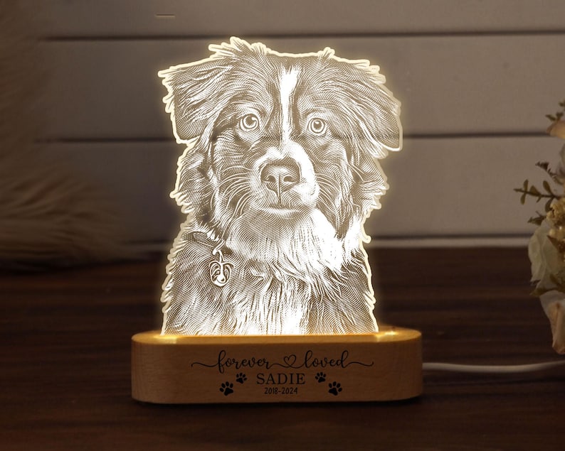 Personalized Pet Photo Night Light: Custom Dog Memorial Lamp
