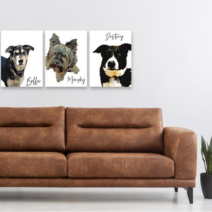 Custom Dog portrait from photo on unframed canvas with oil paint effect of pet, High-quality canvas wall art of personalized dog portraits
