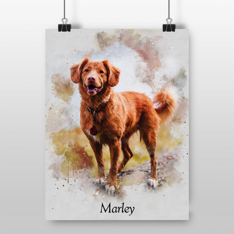 Dog Custom Portrait from Photo, Pet Wall Art Poster or Canvas