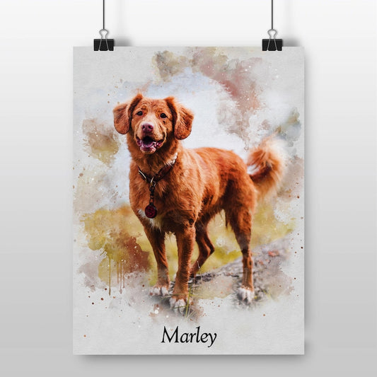 Dog Custom Portrait from Photo, Pet Wall Art Poster or Canvas