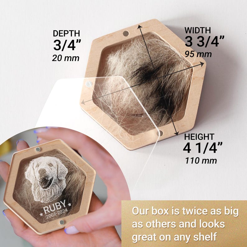 Engraved Pet Photo Fur Keepsake Box, Personalized Dog Cat Portrait Gift, Pet Hair Keepsake Box for Pet Lovers