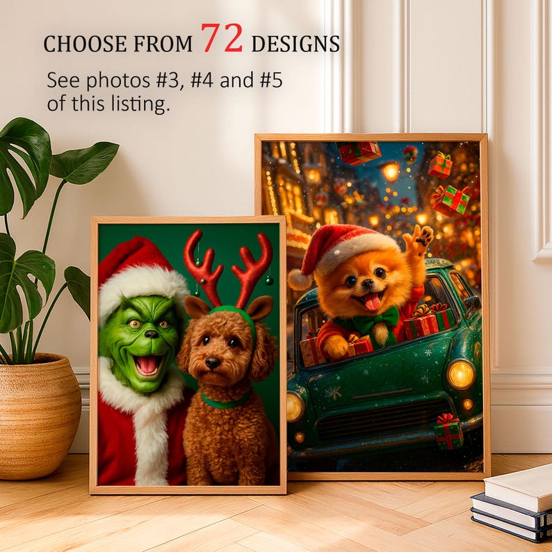Christmas Pet Portrait from Photo – Custom Pet Portrait Digital Art, Personalized Holiday Pet Gift, Festive Wall Decor