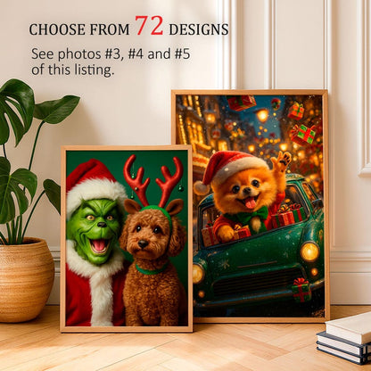 Christmas Pet Portrait from Photo – Custom Pet Portrait Digital Art, Personalized Holiday Pet Gift, Festive Wall Decor