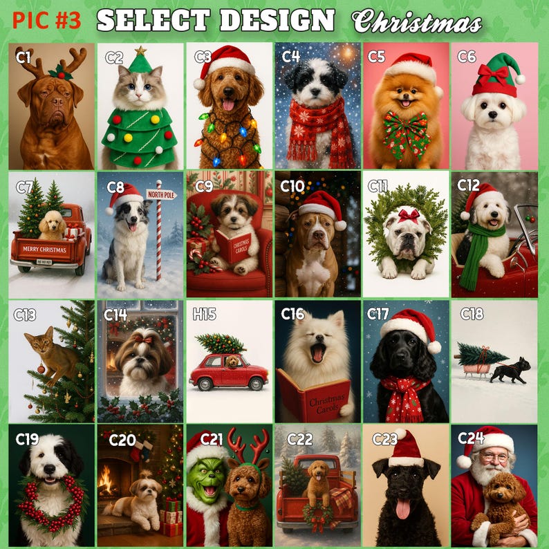 Christmas Pet Portrait from Photo – Custom Pet Portrait Digital Art, Personalized Holiday Pet Gift, Festive Wall Decor