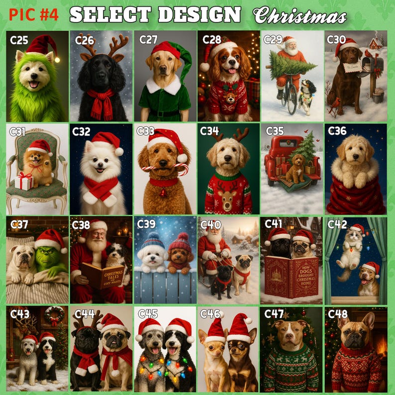 Christmas Pet Portrait from Photo – Custom Pet Portrait Digital Art, Personalized Holiday Pet Gift, Festive Wall Decor
