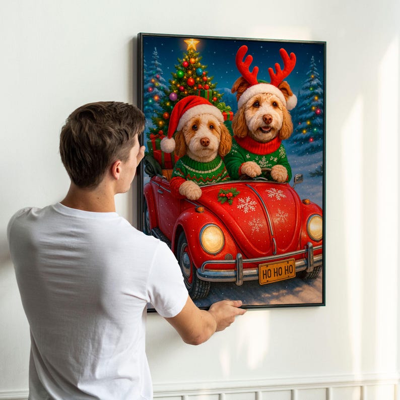Christmas Pet Portrait from Photo – Custom Pet Portrait Digital Art, Personalized Holiday Pet Gift, Festive Wall Decor
