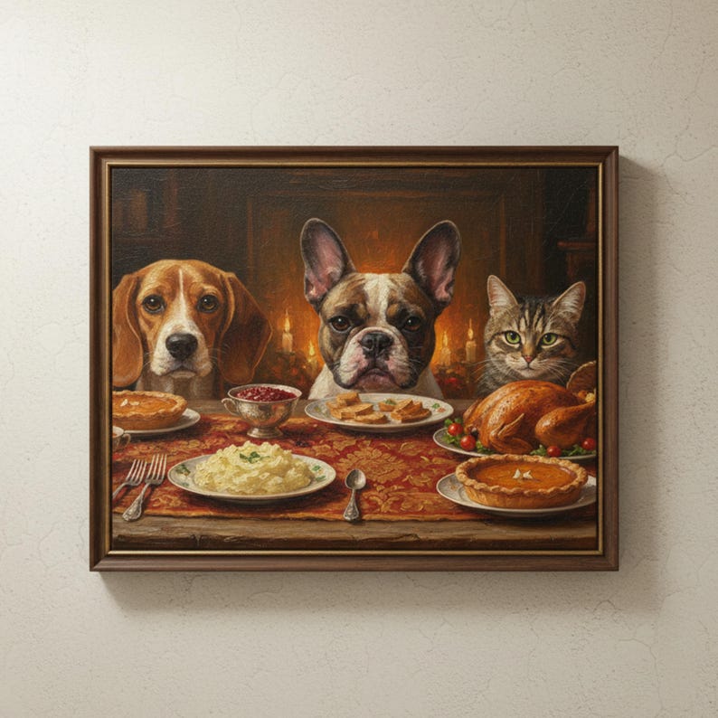 Custom Multiple Pet Portrait Personalized Thanksgiving Gift Family Dog Cat Lover Gift Canvas