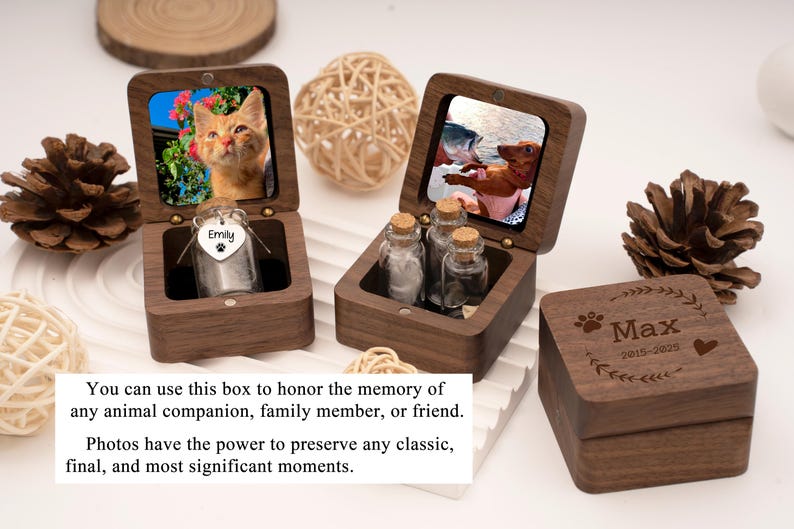 Engraved Pet Memorial Box,Custom Wooden Pet Ashes Keepsake,Personalized Cat and Dog Loss Gift,Pet Fur Keepsake,Sympathy Gift for Pet Lovers