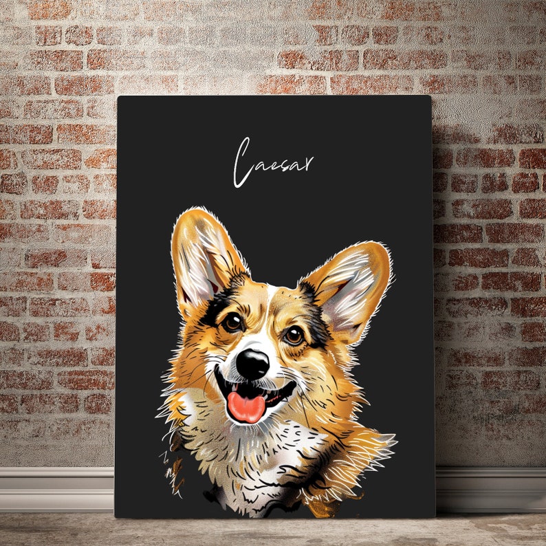 Personalized Pet Portrait Canvas Print, Pet Portrait Art, Pet Memorial Print, Custom Pet Illustration Canvas Wall Art Your Pet Into Art Gift