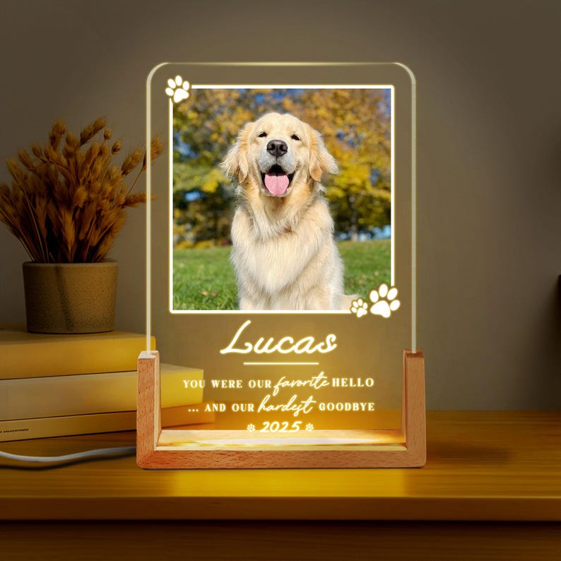 Personalized Pet Memorial LED Night Light, Custom Photo Pet Lover Night Light, Dog Keepsake Gift, Dog Memorial Gift, Custom Dog Photo Gifts