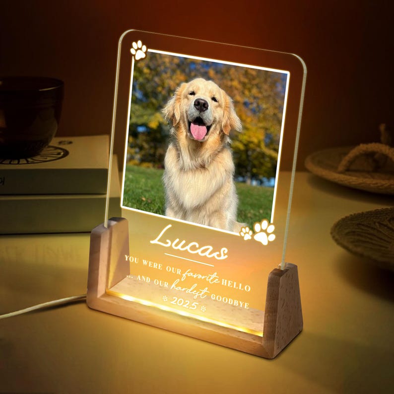 Personalized Pet Memorial LED Night Light, Custom Photo Pet Lover Night Light, Dog Keepsake Gift, Dog Memorial Gift, Custom Dog Photo Gifts