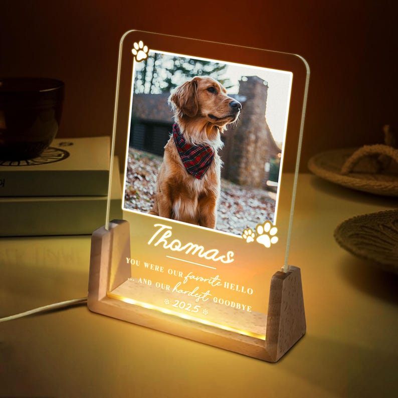 Personalized Pet Memorial LED Night Light, Custom Photo Pet Lover Night Light, Dog Keepsake Gift, Dog Memorial Gift, Custom Dog Photo Gifts