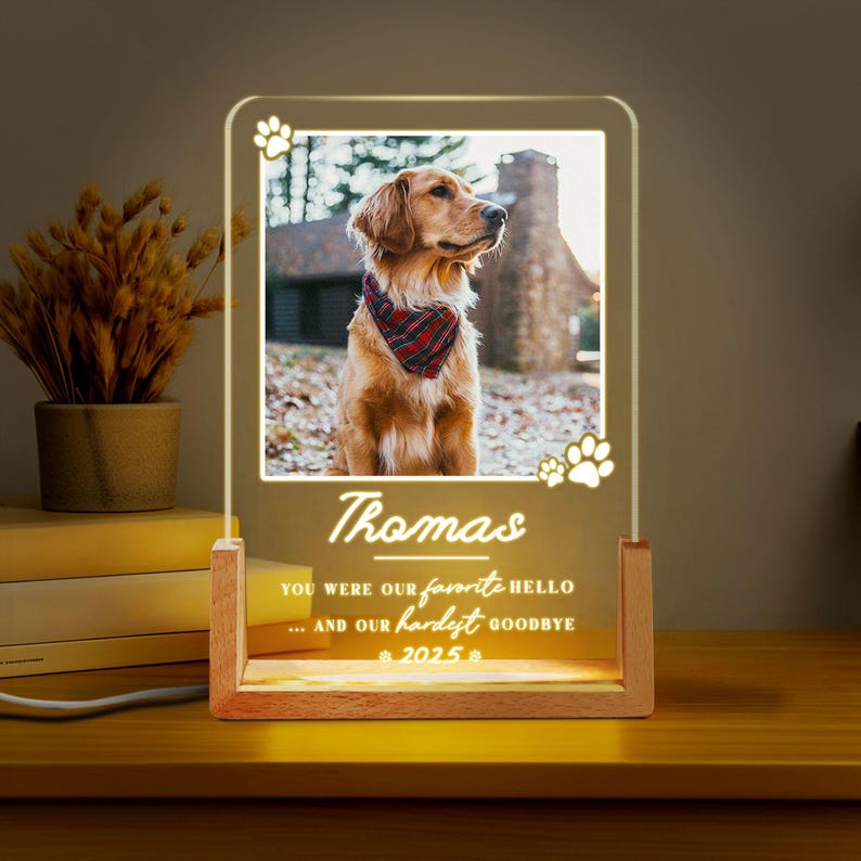 Personalized Pet Memorial LED Night Light, Custom Photo Pet Lover Night Light, Dog Keepsake Gift, Dog Memorial Gift, Custom Dog Photo Gifts