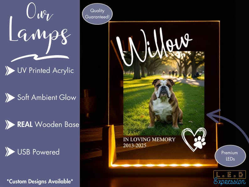 Custom Pet Memorial Night Light - Personalized Dog Cat Loss Gift - Photo Keepsake LED Light Sign - Pet Lover Sympathy Gift - Fur Baby Memory