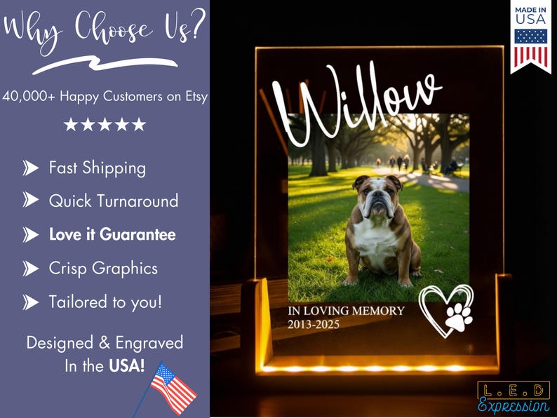 Custom Pet Memorial Night Light - Personalized Dog Cat Loss Gift - Photo Keepsake LED Light Sign - Pet Lover Sympathy Gift - Fur Baby Memory