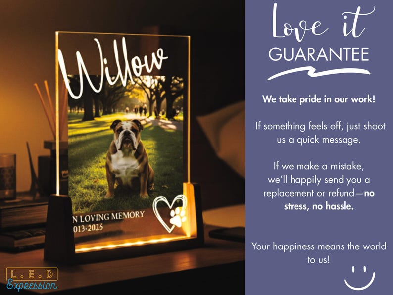 Custom Pet Memorial Night Light - Personalized Dog Cat Loss Gift - Photo Keepsake LED Light Sign - Pet Lover Sympathy Gift - Fur Baby Memory