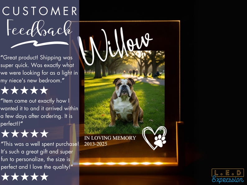 Custom Pet Memorial Night Light - Personalized Dog Cat Loss Gift - Photo Keepsake LED Light Sign - Pet Lover Sympathy Gift - Fur Baby Memory